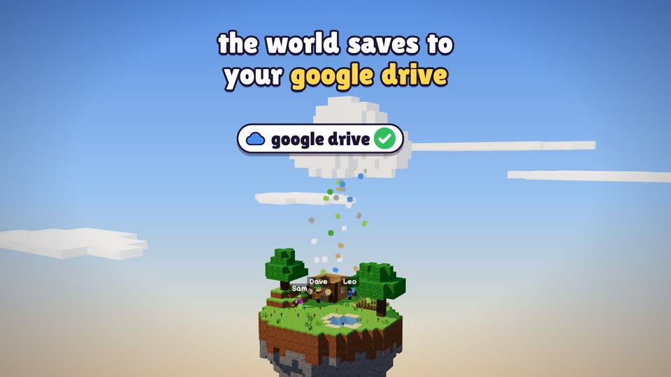 Blocks from the island streaming up into a cloud labelled Google Drive